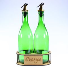 Lazer Kesim Stantlı Zeytinyağı Şişe Seti 2’li Yağdanlık Sosluk Sirkelik 2×750 ml Açık Yeşil Gold Renk Akıtıcılı